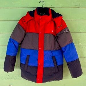 Boys 12 Joules Down blue & red puffer coat with fleece lining. NWT
